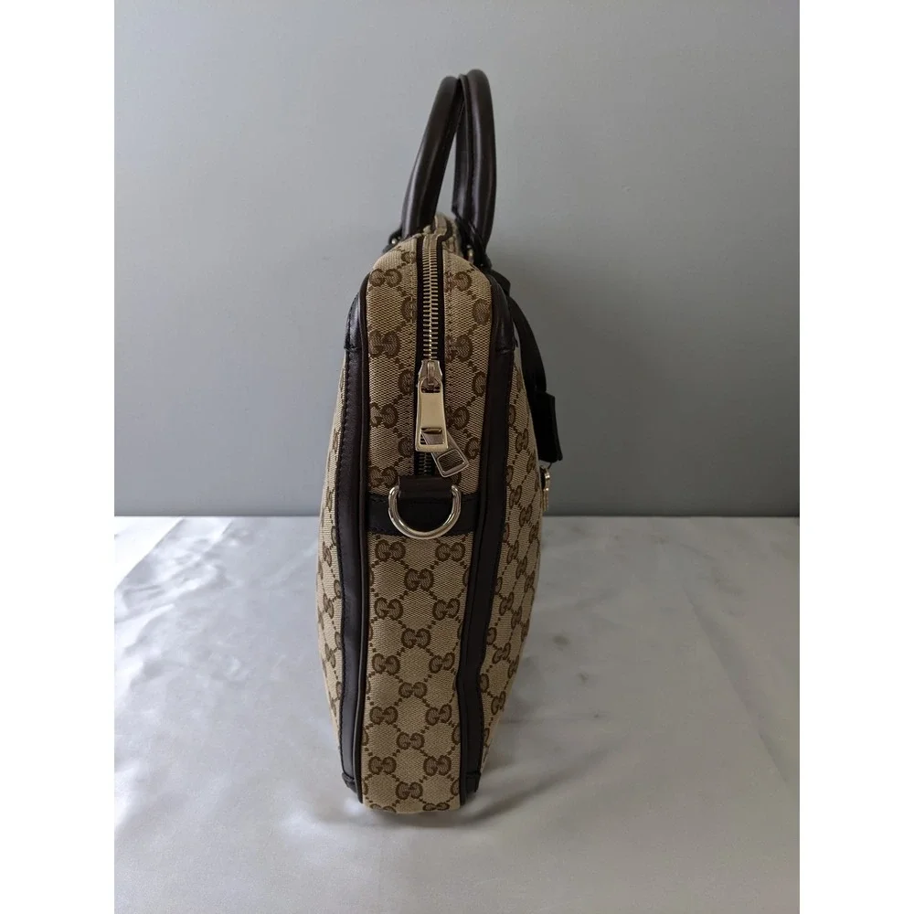 Gucci GG Canvas Web Stripe Briefcase Brown Leather Laptop Bag 246432 COA